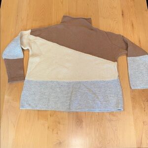 French Connection Gray and Tan Cowl Neck Sweater size small